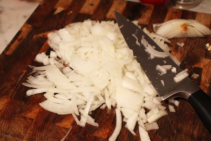 Bludgeoned onion: I did chop it more finely after this, I hasten to add, but you get the picture...
