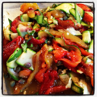 red pepper, zucchini, capers