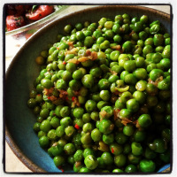 peas braised with garlic, anchovy, lemon & chilli flakes